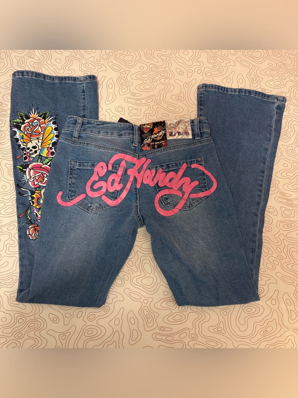 Ed Hardy Low Rise Bootcut Tattoo Jeans Size 26 NWT